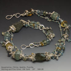 Aquamarine, Citrine and Fine Silver Necklace